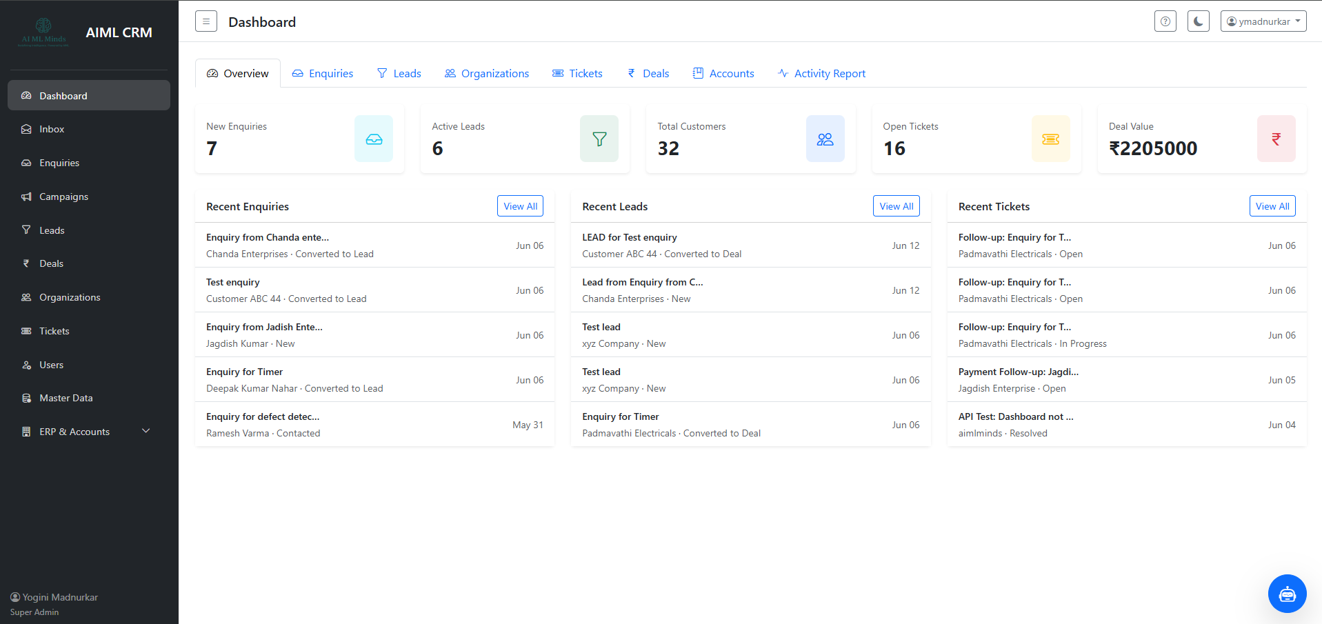 AIML CRM Dashboard